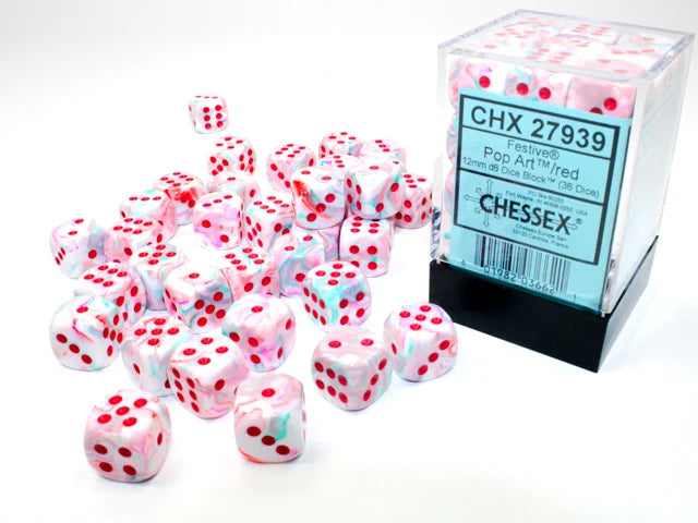 Chessex Dice D6 (36) Festive Pop Art/Red | Golgari Games