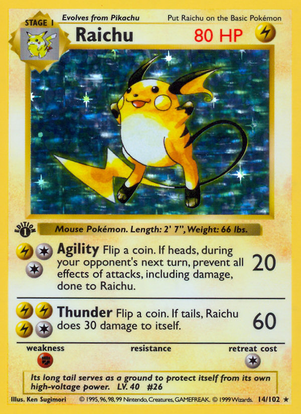 Raichu (14/102) (Shadowless) [Base Set 1st Edition] | Golgari Games