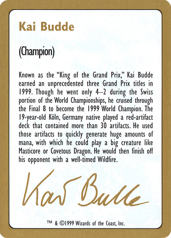 Kai Budde Bio [World Championship Decks 1999] | Local Legends