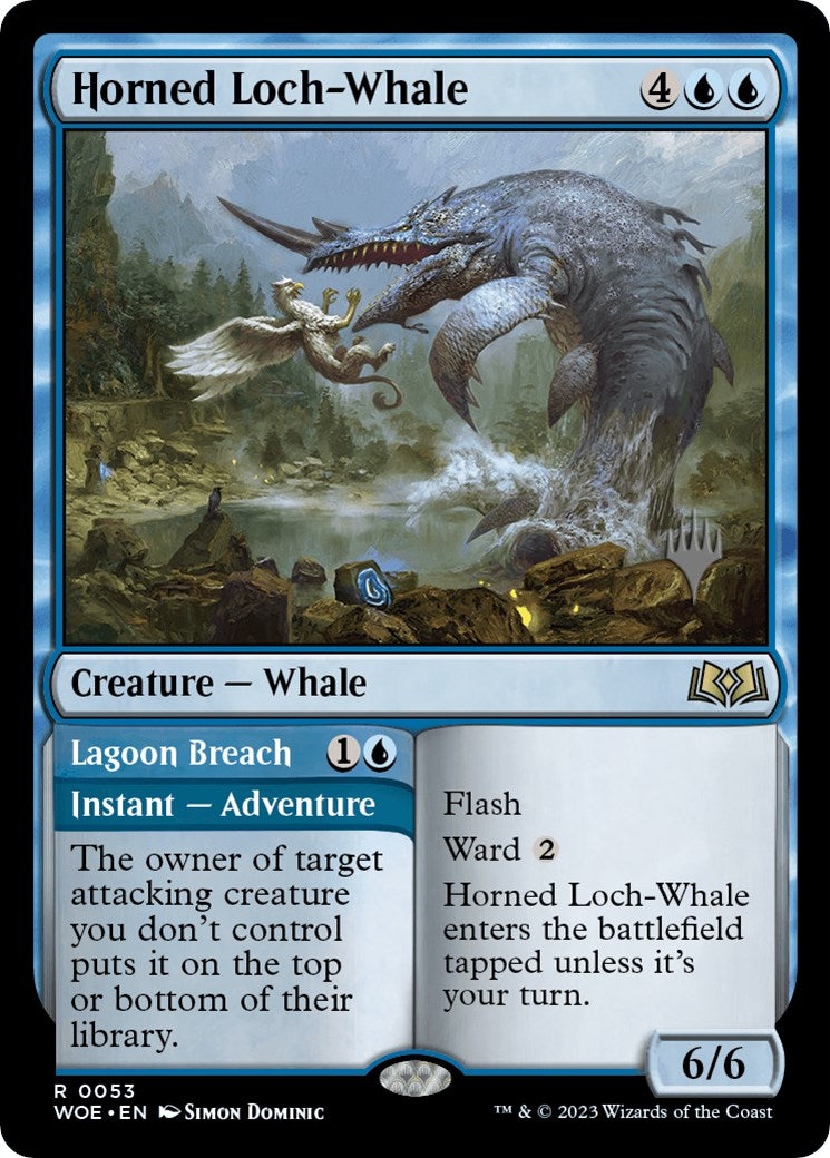 Horned Loch-Whale // Lagoon Breach (Promo Pack) [Wilds of Eldraine Promos] | Golgari Games