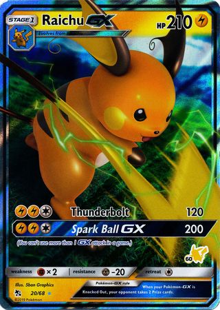 Raichu GX (20/68) (Pikachu Stamp #60) [Battle Academy 2020] | Golgari Games