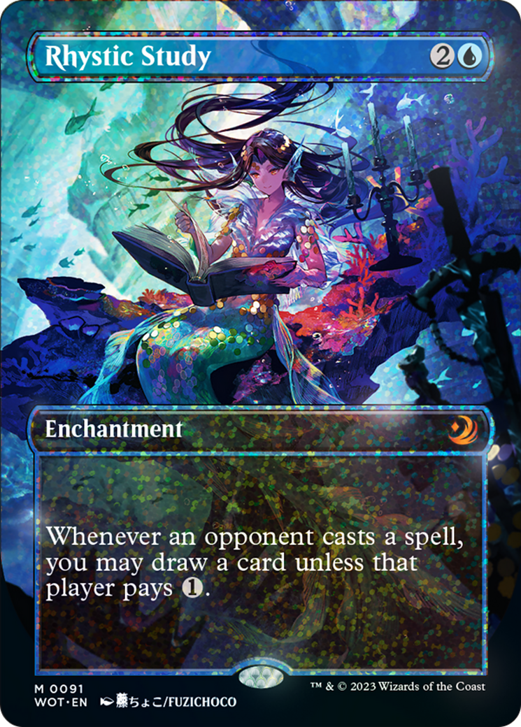 Rhystic Study (Anime Borderless) (Confetti Foil) [Wilds of Eldraine: Enchanting Tales] | Local Legends