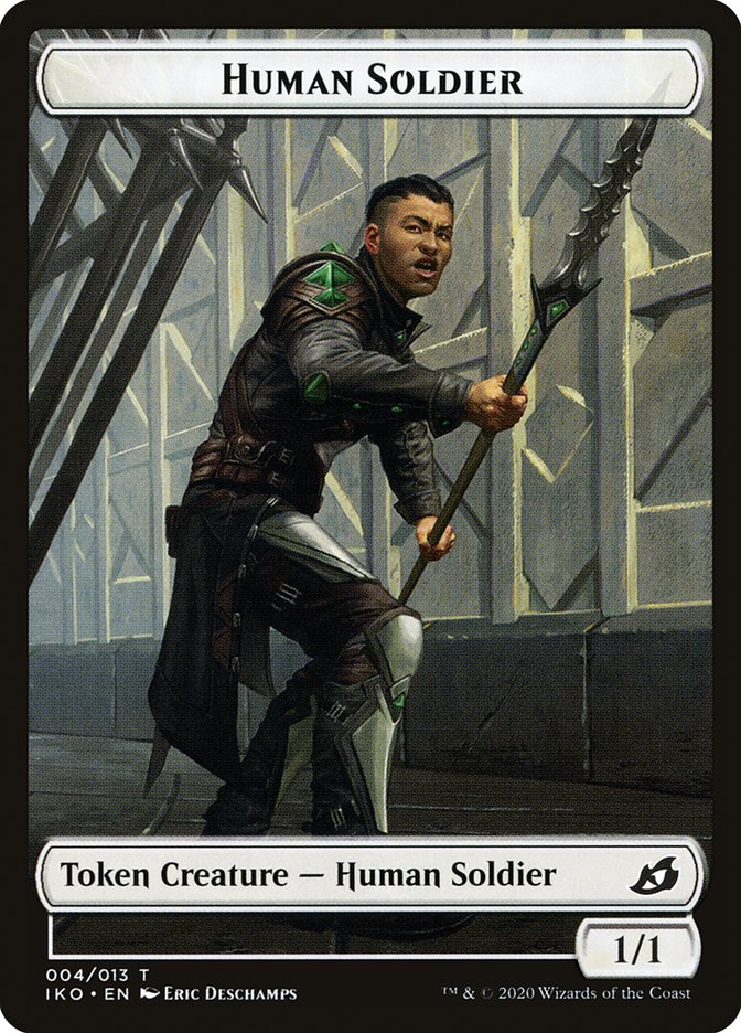 Dinosaur // Human Soldier (004) Double-sided Token [Ikoria: Lair of Behemoths Tokens] | Golgari Games