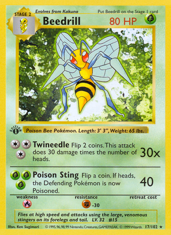 Beedrill (17/102) (Shadowless) [Base Set 1st Edition] | Golgari Games