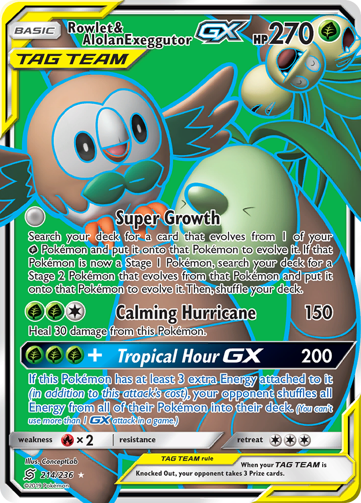 Rowlet & Alolan Exeggutor GX (214/236) [Sun & Moon: Unified Minds] | Golgari Games