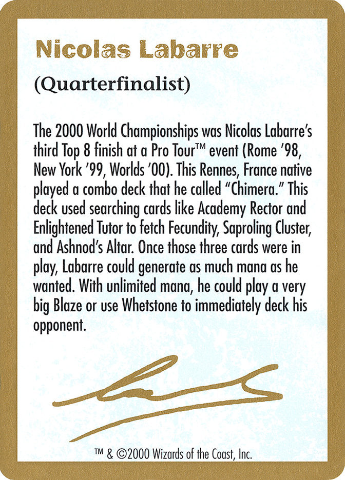 Nicolas Labarre Bio [World Championship Decks 2000] | Local Legends