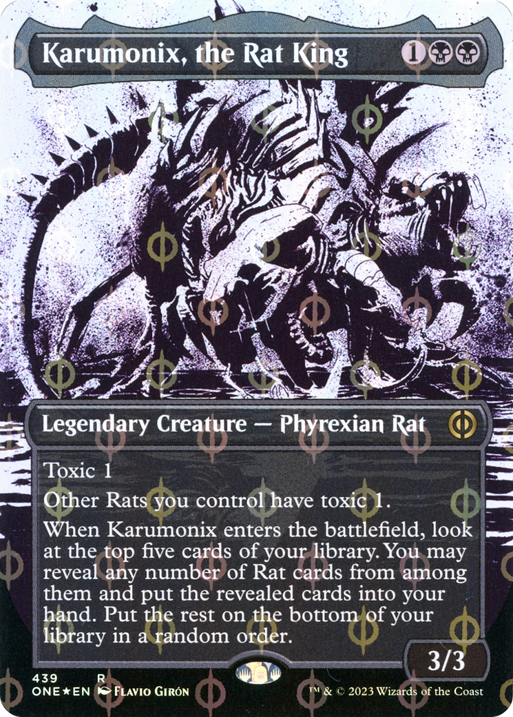 Karumonix, the Rat King (Borderless Ichor Step-and-Compleat Foil) [Phyrexia: All Will Be One] | Golgari Games