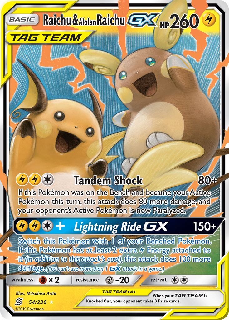 Raichu & Alolan Raichu GX (54/236) [Sun & Moon: Unified Minds] | Golgari Games