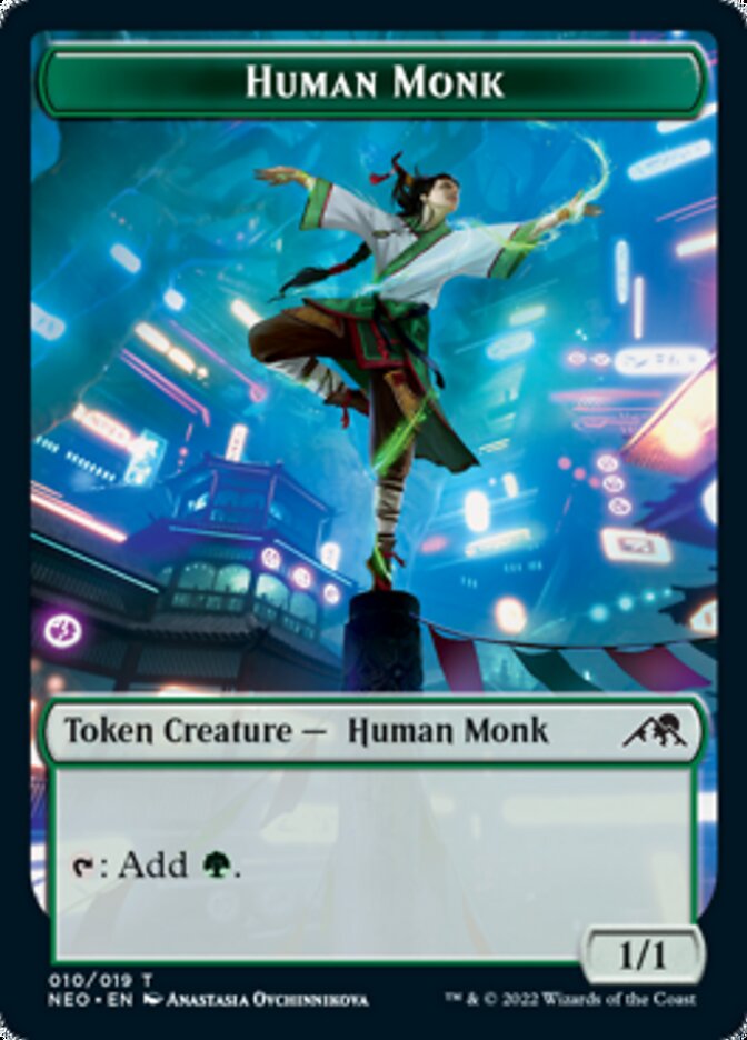 Spirit (002) // Human Monk Double-sided Token [Kamigawa: Neon Dynasty Tokens] | Golgari Games