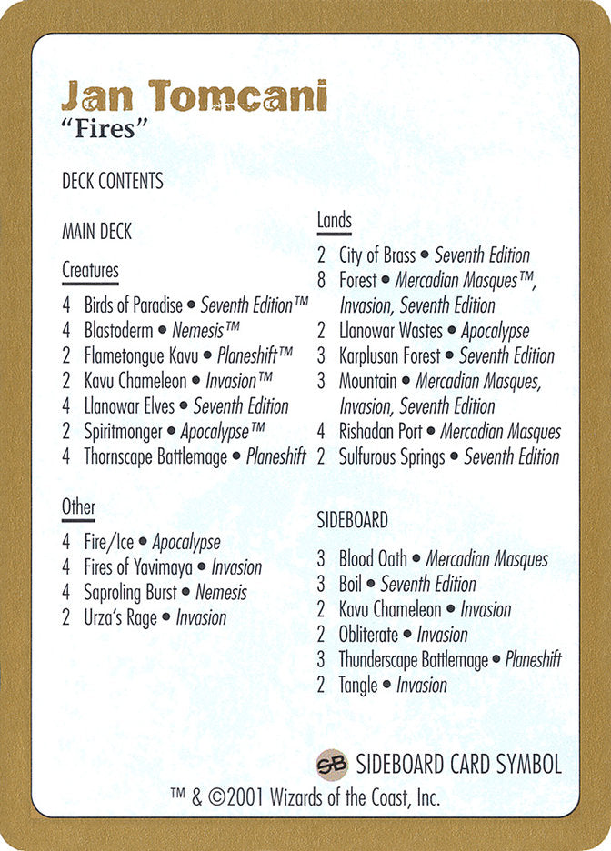 Jan Tomcani Decklist [World Championship Decks 2001] | Local Legends