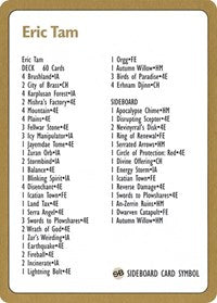 1996 Eric Tam Decklist Card [World Championship Decks] | Local Legends