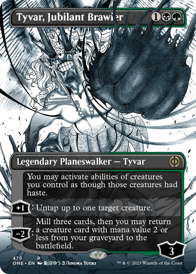 Tyvar, Jubilant Brawler (Borderless Manga Step-and-Compleat Foil) [Phyrexia: All Will Be One] | Golgari Games