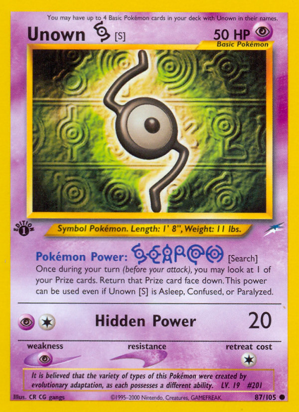 Unown [S] (87/105) [Neo Destiny 1st Edition] | Golgari Games