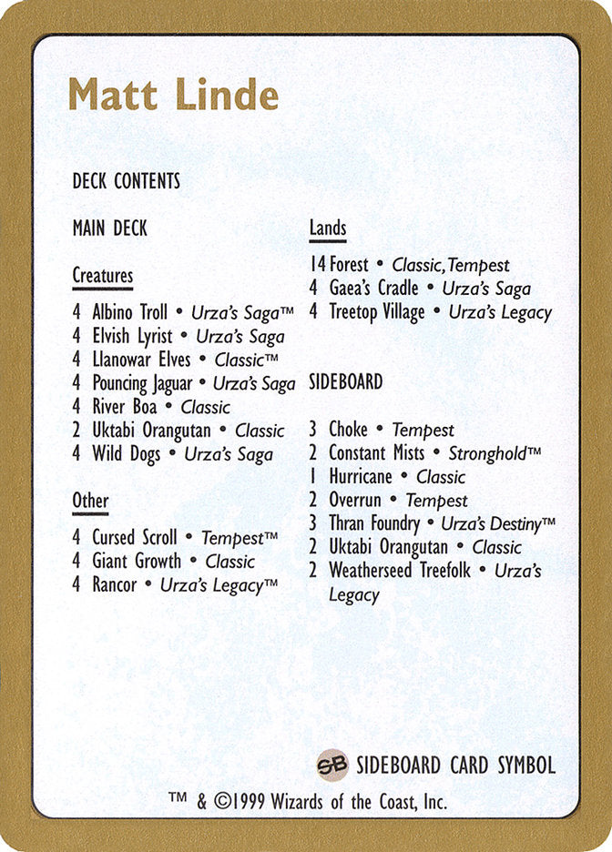 Matt Linde Decklist [World Championship Decks 1999] | Local Legends