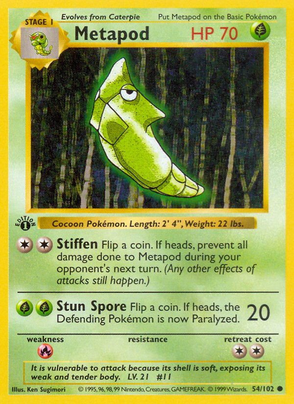 Metapod (54/102) (Shadowless) [Base Set 1st Edition] | Golgari Games