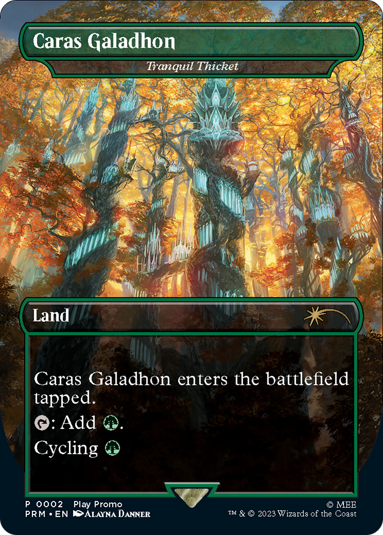 Tranquil Thicket - Caras Galadhon (Borderless) [Wizards Play Network 2023] | Golgari Games