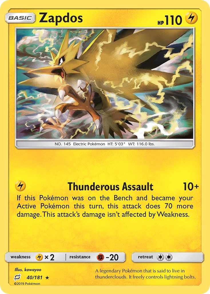 Zapdos (40/181) (Theme Deck Exclusive) [Sun & Moon: Team Up] | Golgari Games