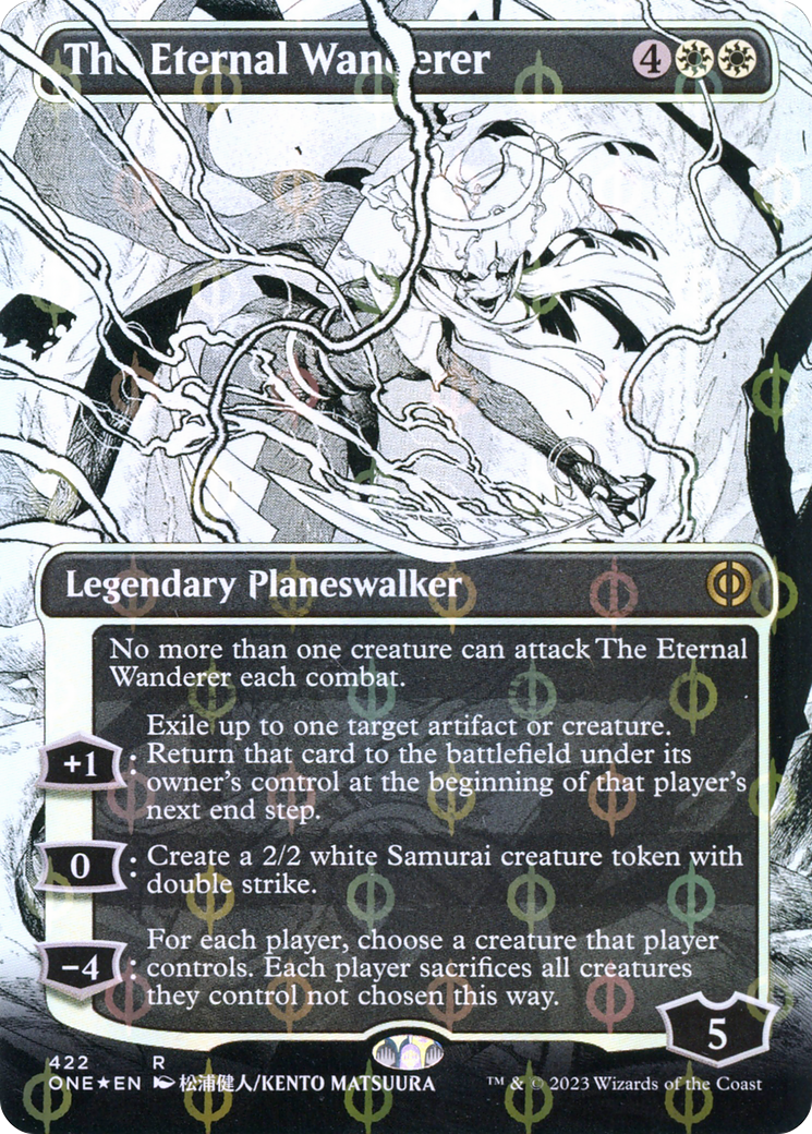 The Eternal Wanderer (Borderless Manga Step-and-Compleat Foil) [Phyrexia: All Will Be One] | Golgari Games