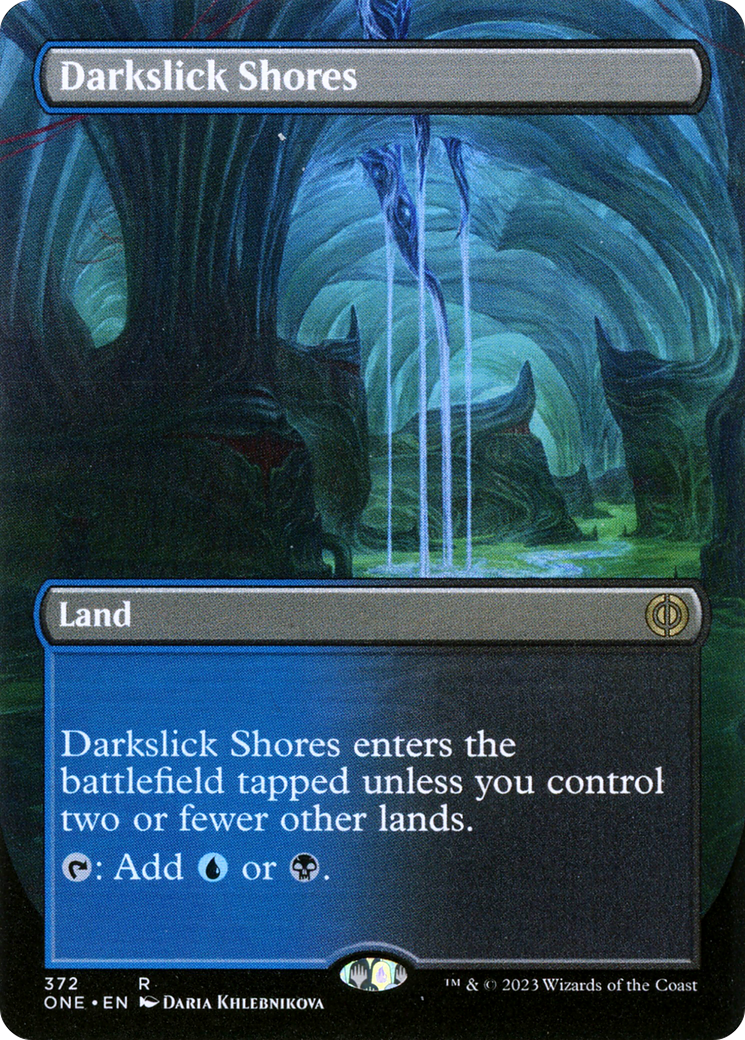 Darkslick Shores (Borderless Alternate Art) [Phyrexia: All Will Be One] | Local Legends