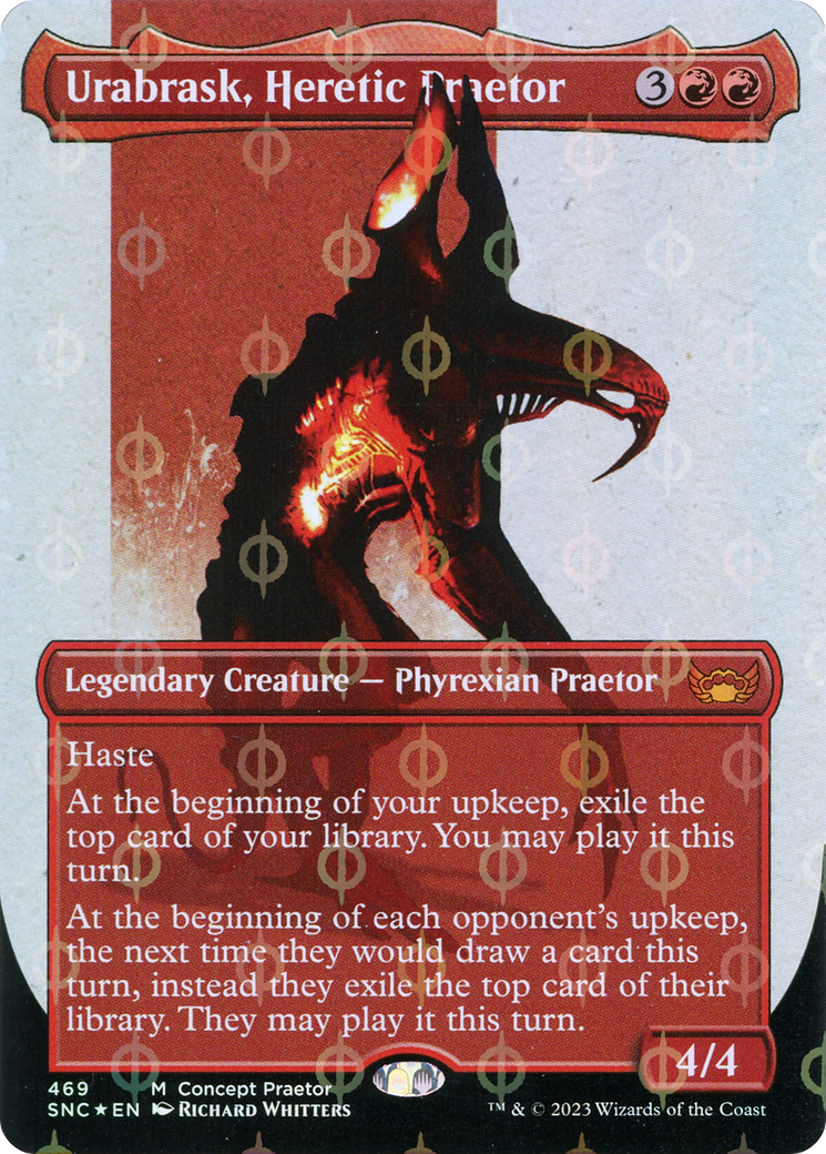 Urabrask, Heretic Praetor (Borderless Concept Praetors Step-and-Compleat Foil) [Phyrexia: All Will Be One] | Golgari Games