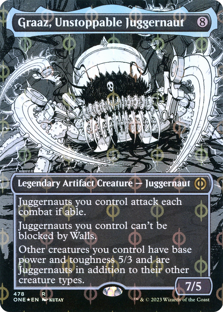 Graaz, Unstoppable Juggernaut (Borderless Manga Step-and-Compleat Foil) [Phyrexia: All Will Be One] | Golgari Games