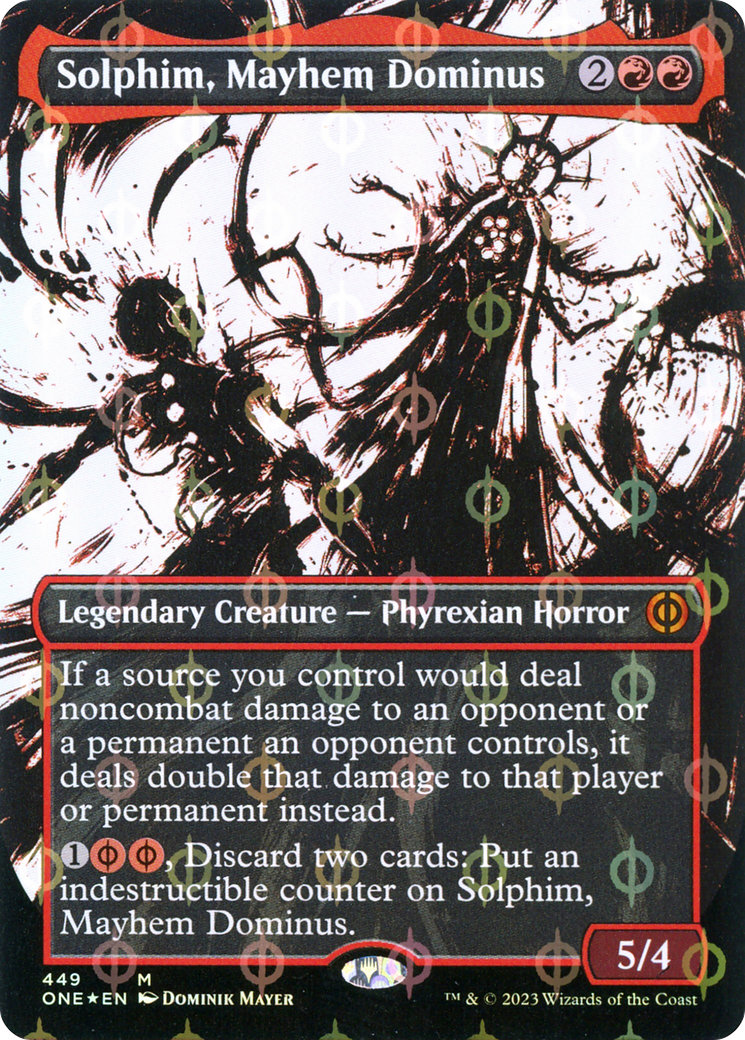 Solphim, Mayhem Dominus (Borderless Ichor Step-and-Compleat Foil) [Phyrexia: All Will Be One] | Golgari Games