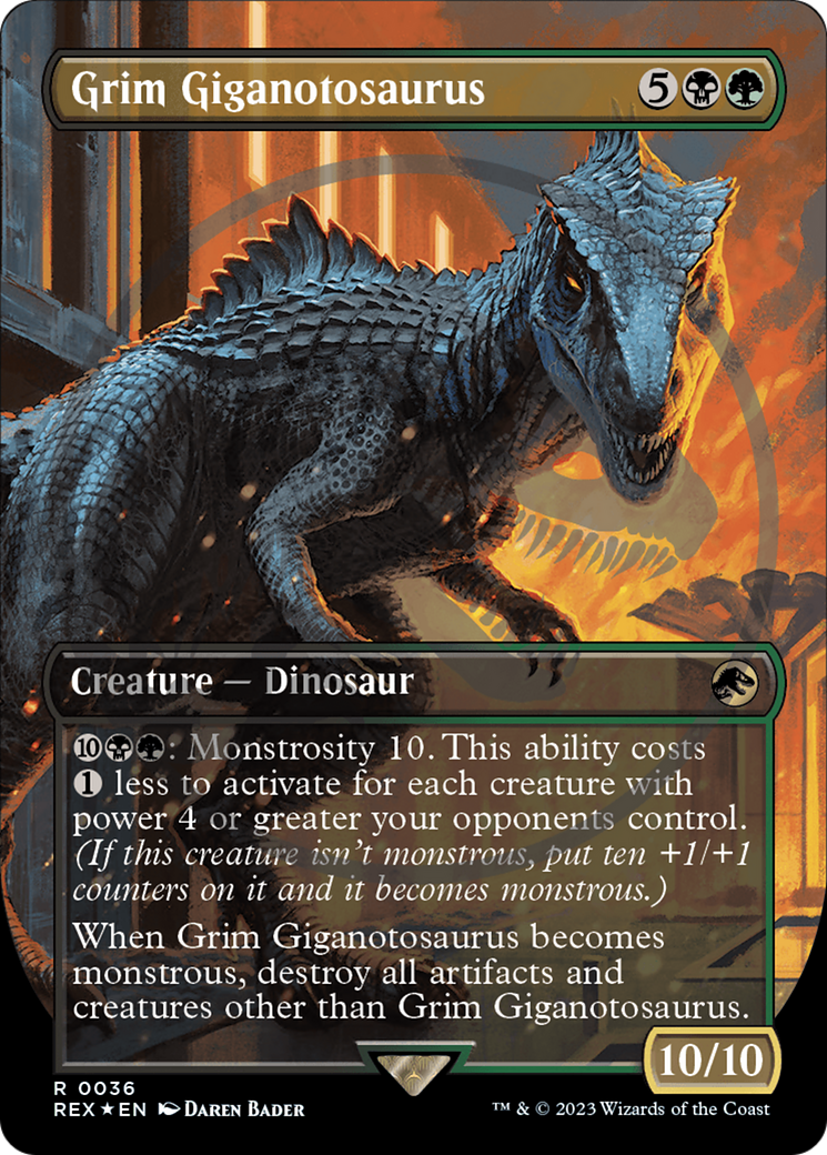 Grim Giganotosaurus Emblem (Borderless) [Jurassic World Collection Tokens] | Golgari Games