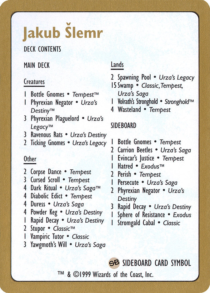 Jakub Slemr Decklist [World Championship Decks 1999] | Local Legends