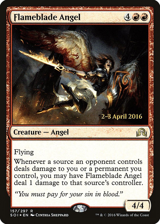 Flameblade Angel [Shadows over Innistrad Prerelease Promos] | Local Legends