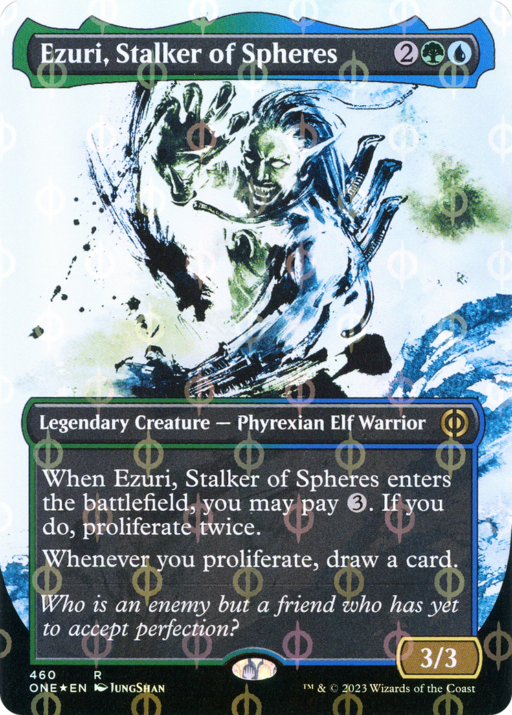 Ezuri, Stalker of Spheres (Borderless Ichor Step-and-Compleat Foil) [Phyrexia: All Will Be One] | Golgari Games