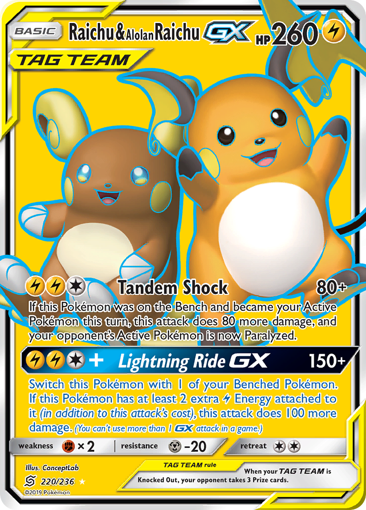 Raichu & Alolan Raichu GX (220/236) [Sun & Moon: Unified Minds] | Golgari Games