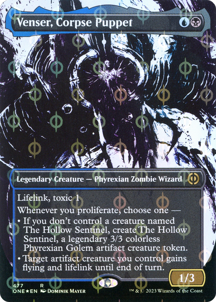 Venser, Corpse Puppet (Borderless Ichor Step-and-Compleat Foil) [Phyrexia: All Will Be One] | Golgari Games