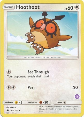 Hoothoot (106/147) (Deck Exclusive #1) [Sun & Moon: Trainer Kit - Alolan Sandslash] | Golgari Games