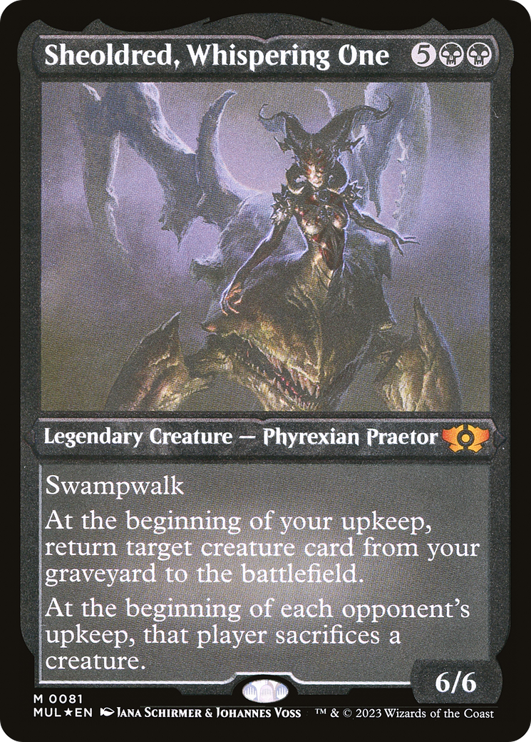 Sheoldred, Whispering One (Foil Etched) [Multiverse Legends] | Local Legends