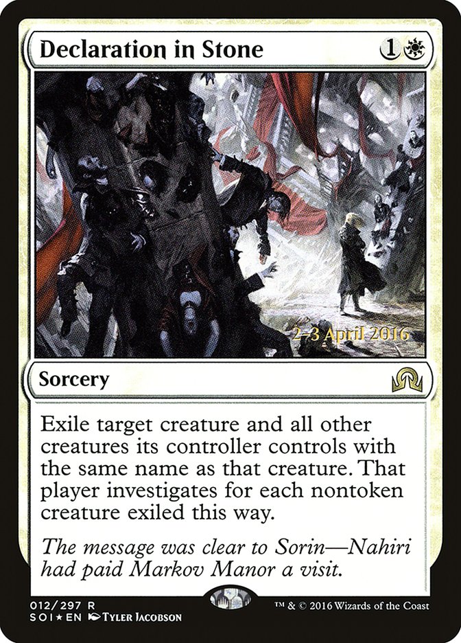 Declaration in Stone [Shadows over Innistrad Prerelease Promos] | Local Legends