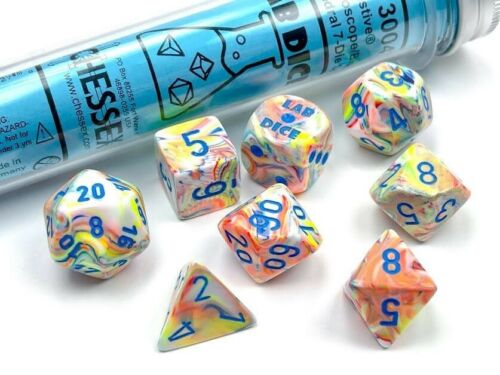 Chessex 7 Set Dice Tube Festive Kaleidoscope/Blue | Golgari Games