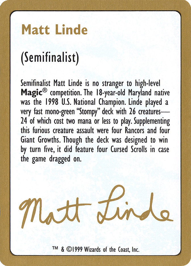 Matt Linde Bio [World Championship Decks 1999] | Local Legends