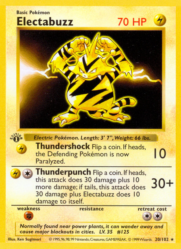 Electabuzz (20/102) (Shadowless) [Base Set 1st Edition] | Golgari Games