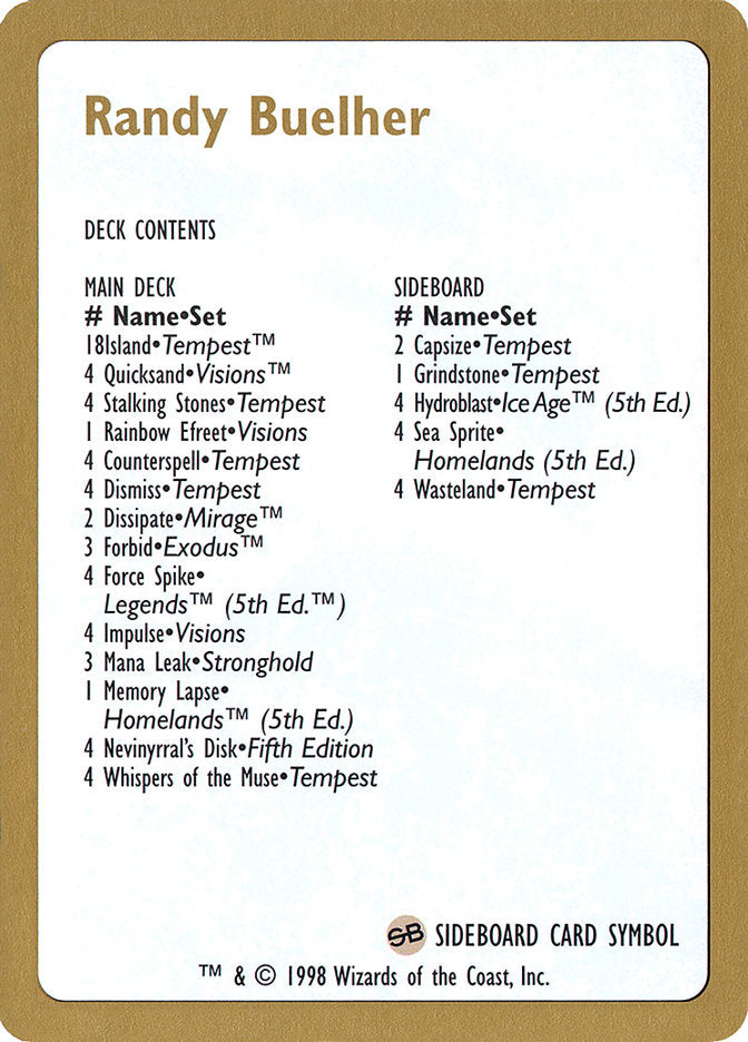 Randy Buehler Decklist [World Championship Decks 1998] | Local Legends