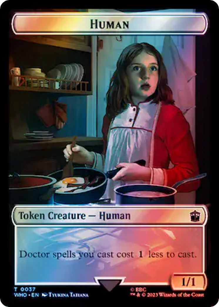 Human (0037) // Food (0057) Double-Sided Token (Surge Foil) [Doctor Who Tokens] | Golgari Games