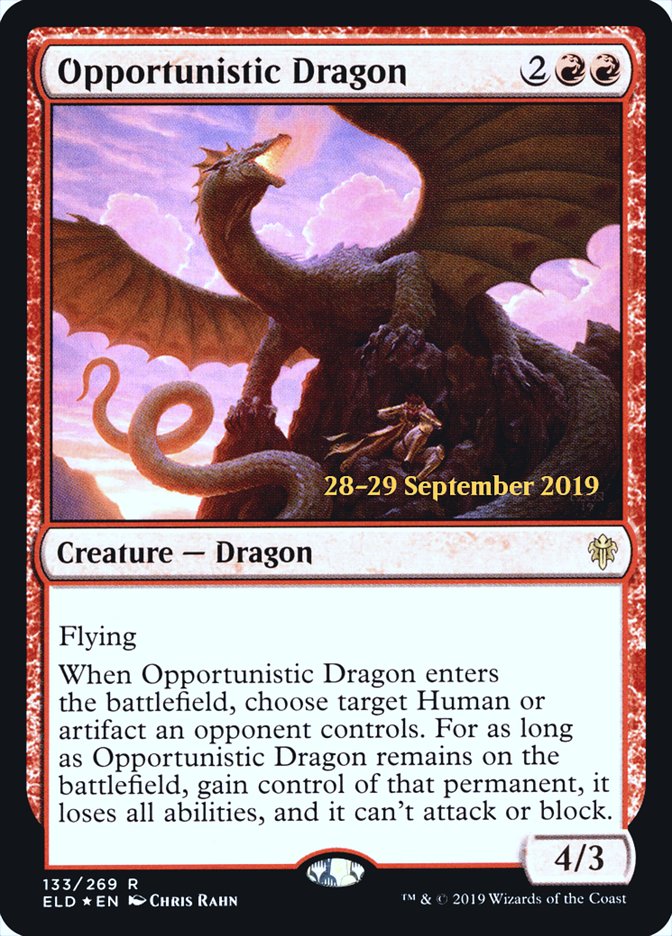 Opportunistic Dragon [Throne of Eldraine Prerelease Promos] | Golgari Games